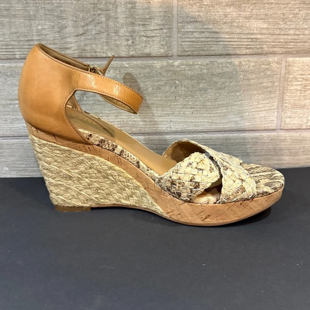 Cole Haan Leather Snake‎ Skin Espadrille Platform Wedge Sandals Size 8B